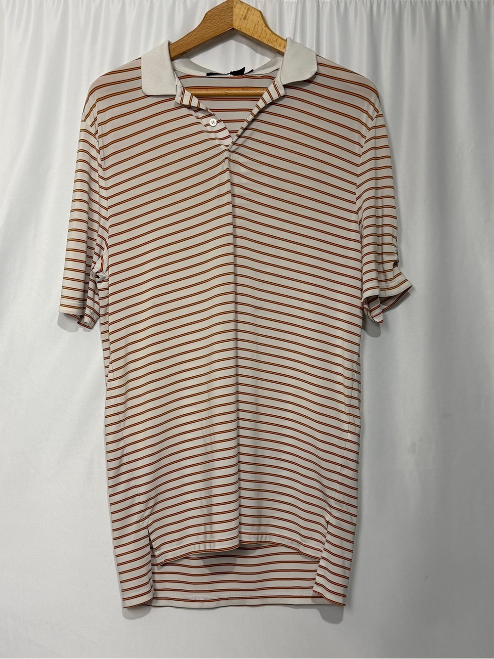 Ralph Lauren RLX Golf Shirt Mens Sz M Orange White Striped Performance Polo